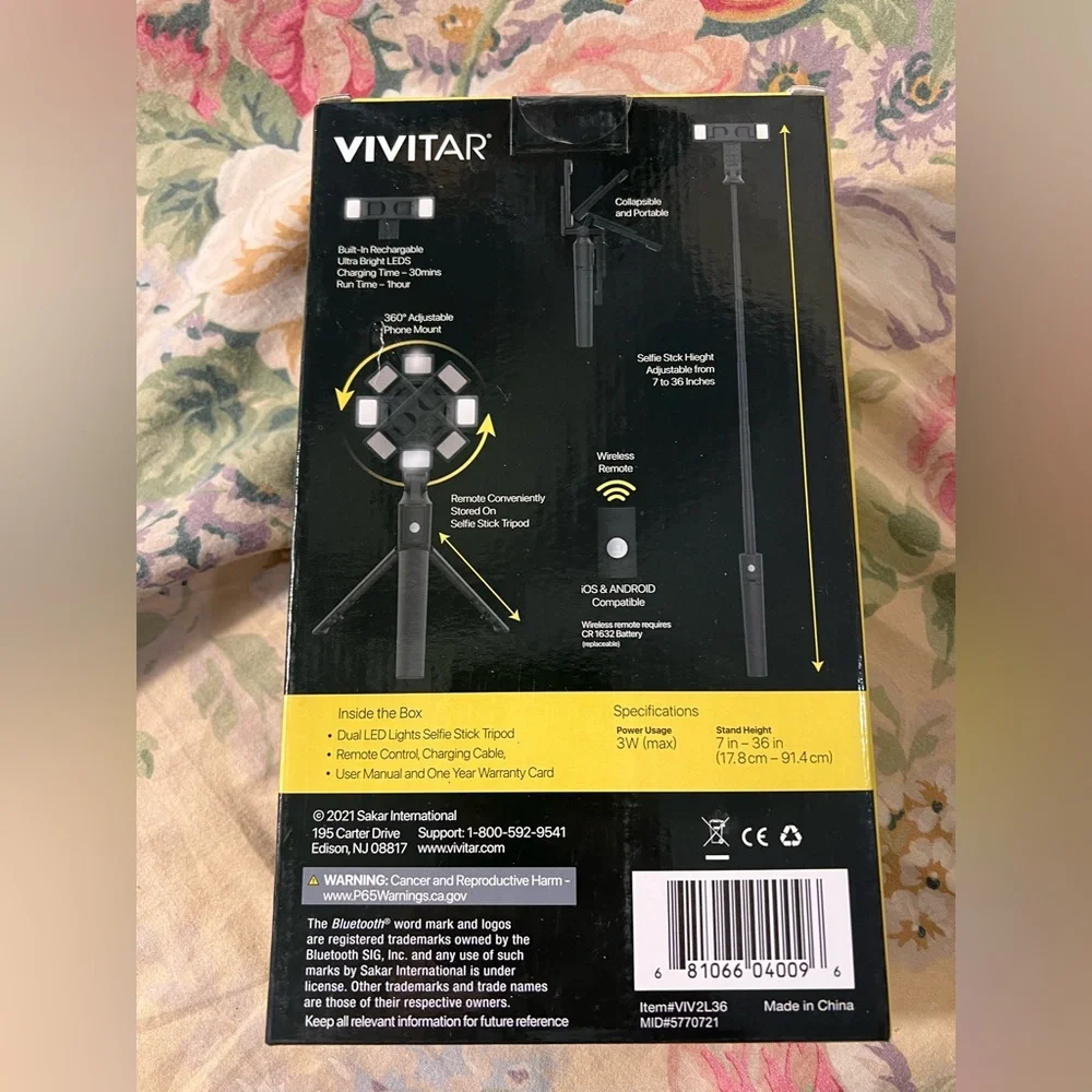Black Wireless Selfie Stick Tripod with LED Lights
